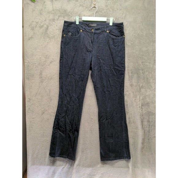 BNW Women Jeans High Rise Bootcut Leg Solid Blue Dark Wash W:38 L:33 - Picture 1 of 9